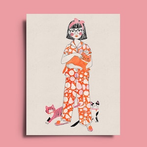 Verjaardagskaart voor kattenmoeders | Cool Cat Lady-wenskaart | Grappige schattige katten | You're The Cat's Pyjama | Kunstafdruk | Originele illustratie |