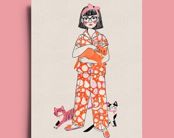 Cat Mum Birthday Card: Funny Cat Lady Art Print