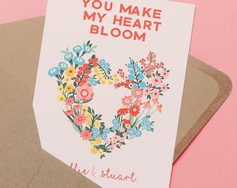 Personalized Floral Heart Card: Custom Message, Anniversary, Valentine's Day