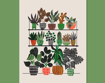 Indoor Plant Art Print: Retro Mid-Century Modern Style