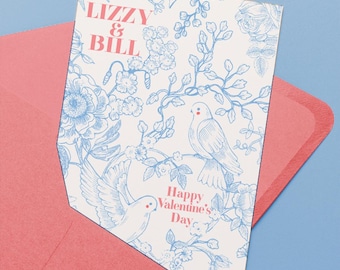 Personalized Floral Lovebirds Card: Custom Anniversary or Valentine's Day Greeting