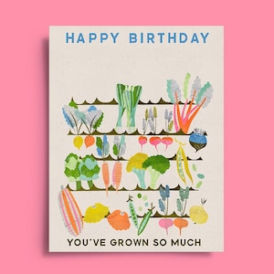 Cartão de aniversário para amantes de jardinagem | Cartão de felicitações com arte de horta | Ilustração original | Saudações de aniversário para mamãe e papai de planta