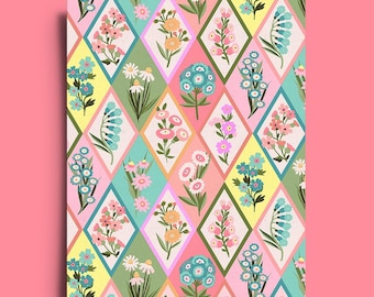 Floral Greeting Card: Retro Flower Print, Birthday or Mother's Day