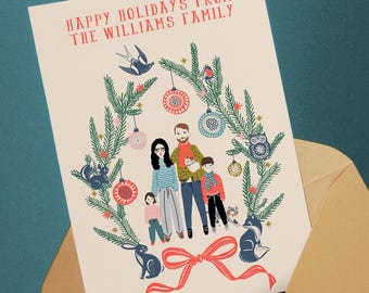 Custom Family Christmas Card Portrait: Scandinavian Folk Holiday Illustration (Digital Portrait)
