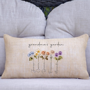 Grandma's Garden Pillow, Gift for Grandma, Birth Flower Pillow, Family Birth Flower, Burlap Pillow, Farmhouse Decor, Custom Porch Pillow