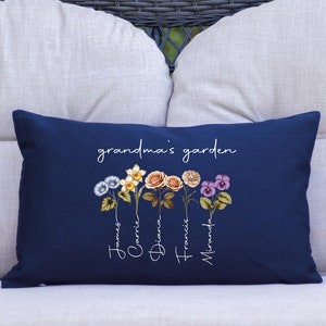 Birth Flower Pillow, Grandma&#39;s Garden Pillow, Birth Month Flower, Gift for Grandma, Grandmas Garden Pillow with Grandkids, Birth Flower Gift