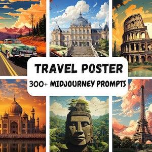 300+ Midjourney Prompts for Travel Poster,AI Art,Midjourney Prompt, Midjourney AI Art,Learn Midjourney,Digital Art,AI Generate,Art print,pod