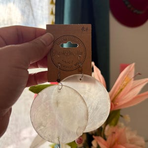 Philippine Capiz Shell Statement Earrings w/ Gemstones - Circle