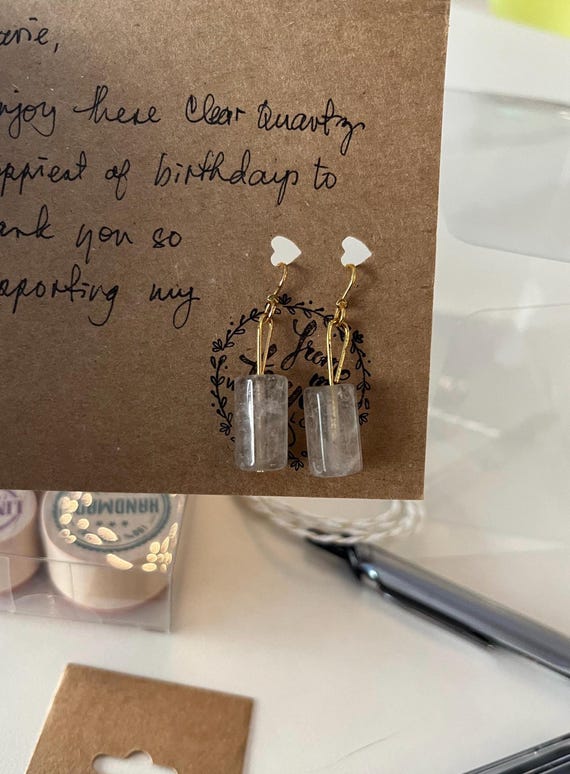 Clear Quartz Natural Gemstone on 18k Gold Plated Earrings