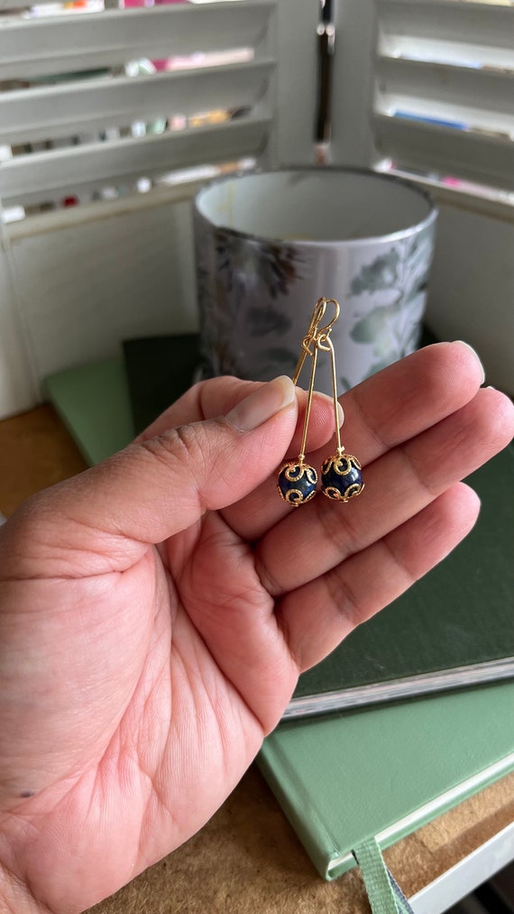 18K Lapiz Lazuli Gemstones Gold Plated Earrings