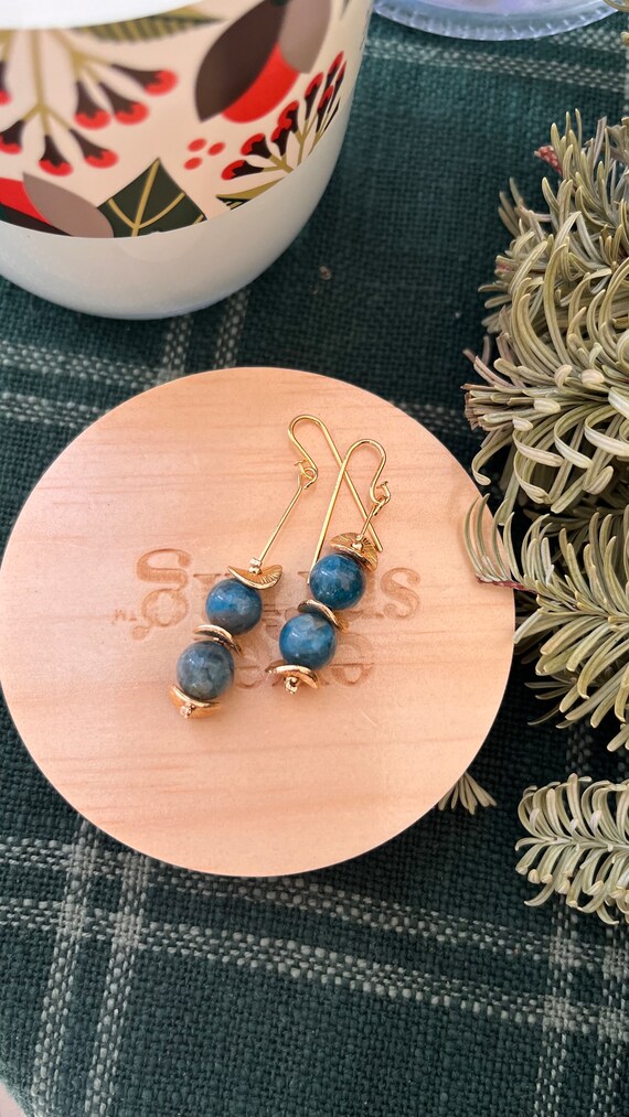 18K Blue/Green Apatite Gemstones Gold Plated Earrings