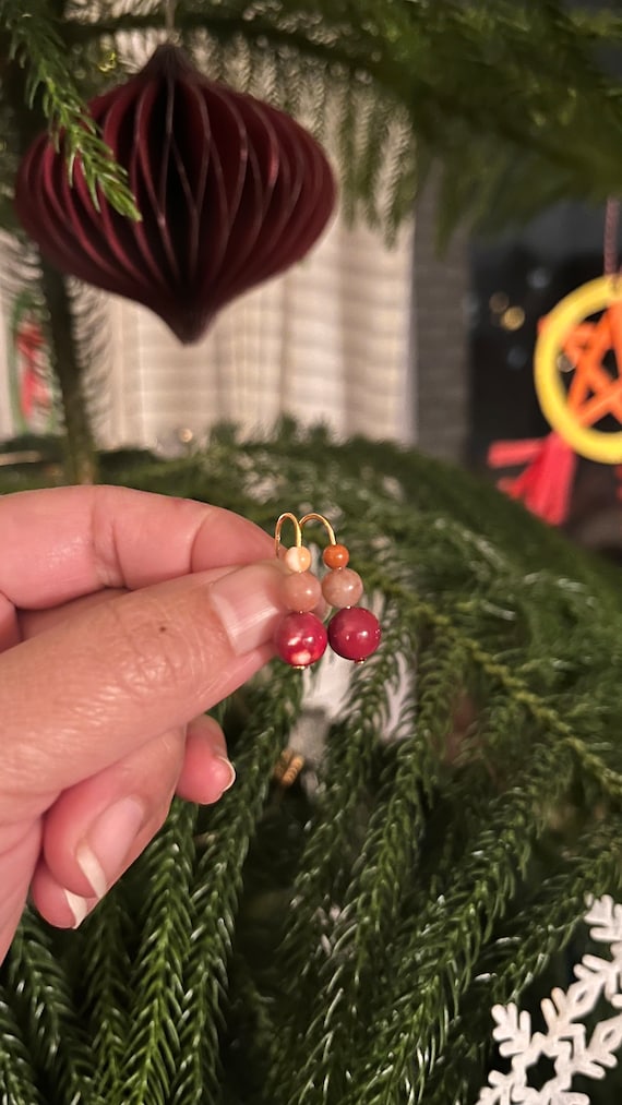 18K Gold Plated Red Agate Beaded Earrings