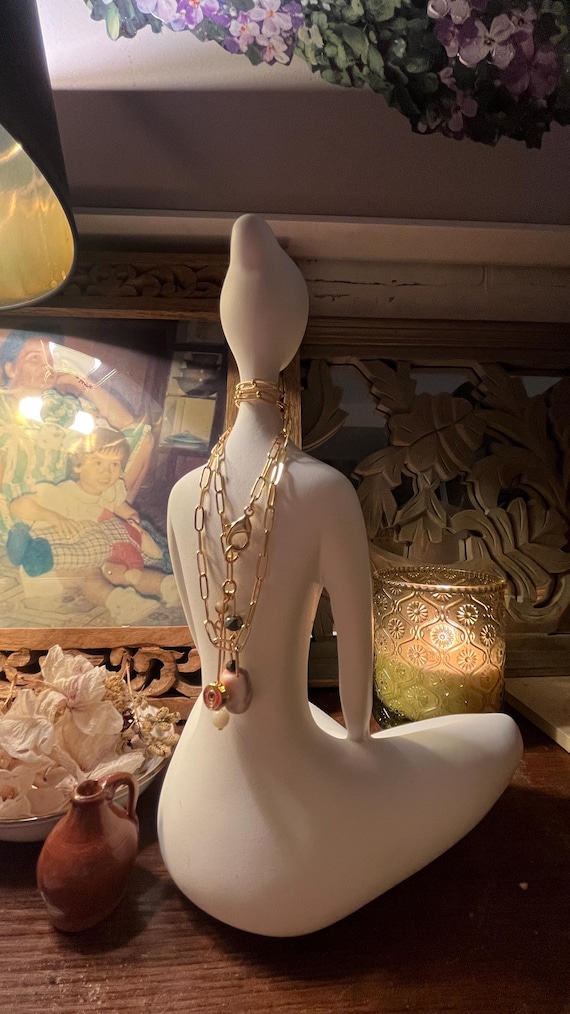 Paperclip Gemstone Charms & Amulet w/ Hamsa Evil Eye on 18k Gold Plated Necklace