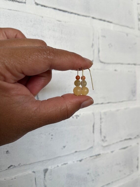 Lemonade Angelite Quartz Dangle Earrings w/ Strawberry  Quartz & Red Jasper on Gold Brass Finish