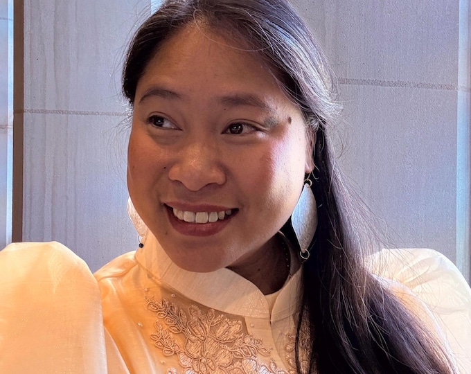 Featured listing image: Diamond Capiz Philippine Shell Statement Earrings w/ Gemstones