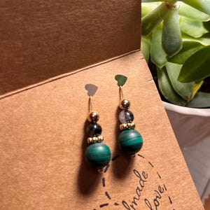 2024 Year of The Dragon Matte Green Malachite & Golden Obsidian/Rutilized Black Quartz Holiday Earrings