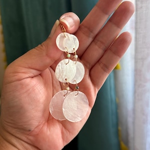 Philippine Capiz Shell Chandelier Earrings w/ Gemstones
