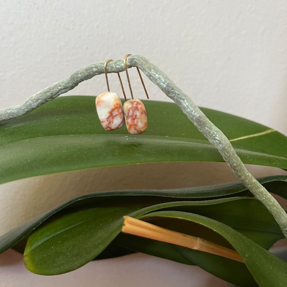 Floating Red Malachite Nuggets ~ 18k Gold Plated Brass ~ Natural Gemstone Dangling Earrings