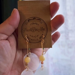 Philippine Capiz Shell Earrings w/ Gemstones - Small Circles