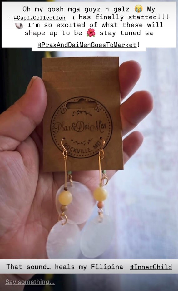 Philippine Capiz Shell Earrings w/ Gemstones - Small Circles