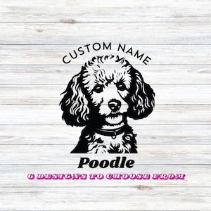 Poodle Car Decal; Vinyl Dog Sticker for Car, Kennel, Bowl, Window, Box, or any Flat Surface; Personalised Dog Name Decal