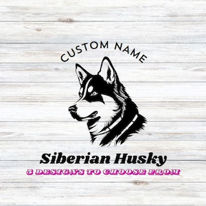 Siberian Husky Car Decal; Vinyl Dog Sticker for Car, Kennel, Bowl, Window, Box, or any Flat Surface; Personalised Dog Name Decal