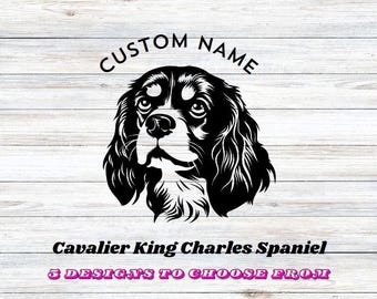 Cavalier King Charles-Auto-Aufkleber; Vinyl-Hundeaufkleber für Auto, Zwinger, Schüssel, Fenster, Kasten oder jede andere ebene Oberfläche; Personalisierte Hunde Name Aufkleber