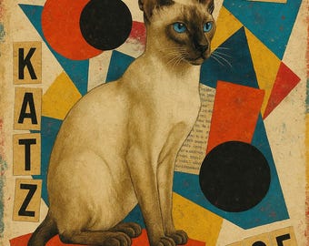 Siamese Cat Dadaism Wall Art Print – Vintage Abstract Cat Poster, Modern Retro Home Decor, Surreal Pet Lover Gift