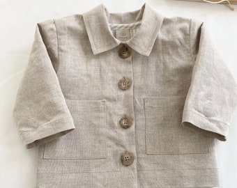 Handmade Kawa stone Linen Worker Jacket for Babies & Toddlers - Lightweight, Sustainable, Unique, Neutral Unisex Overgarment chore, shirt