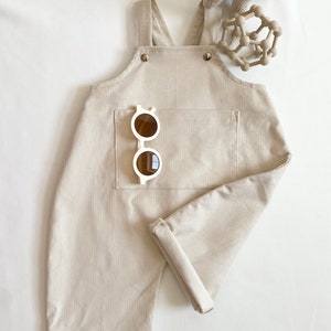 Oversized Corduroy Dungarees Romper Kawa Handmade - Unique, Sustainable, Stone Beige for Baby/Toddler, Cream Unisex Kids Neutral Overalls