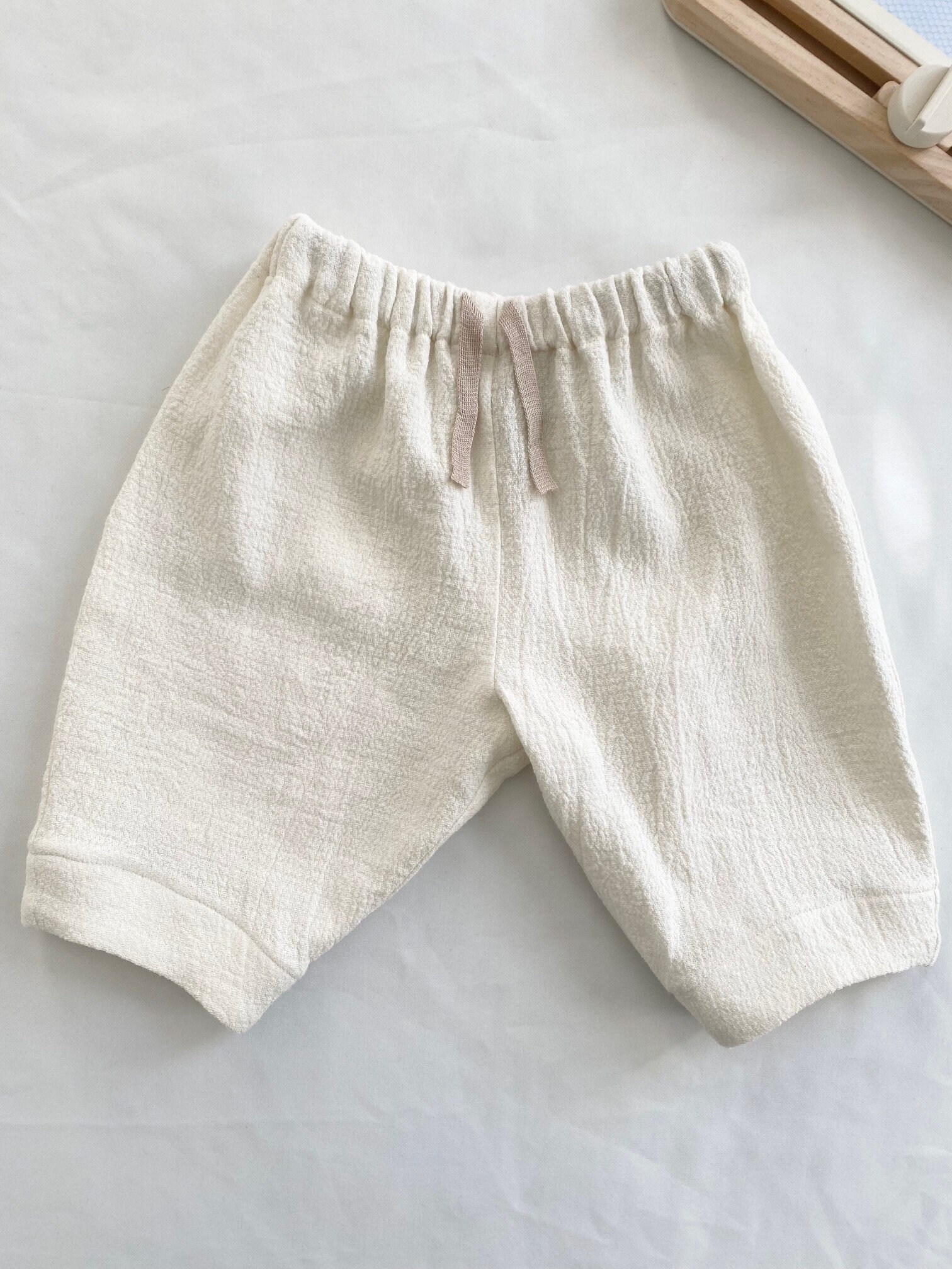 Handmade Linen Baby Trousers: Lightweight Drawstring Bloomers