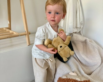 Handmade Linen Baby Trousers: Textured Cream Drawstring Pants