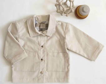 Handmade Kawa stone corduroy Worker Jacket for Babies & Toddlers - Lightweight, Sustainable, Unique, Neutral Unisex Overgarment chore, shirt