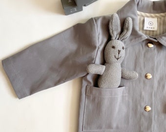 Worker Jacket for Babies & Toddlers |Handmade Kawa Grey Collared - Lightweight, Sustainable, Unique, Neutral Unisex Overgarment chore, shirt