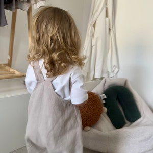 Oversized Linen Dungarees Romper Kawa Handmade - Unique, Sustainable, Grey for Baby/Toddler, Cream Unisex Kids Neutral Overalls
