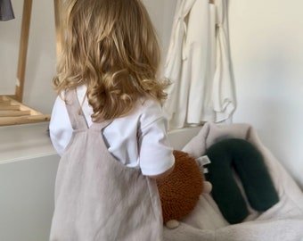 Handmade Linen Baby Dungarees: Grey Unisex Toddler Overalls