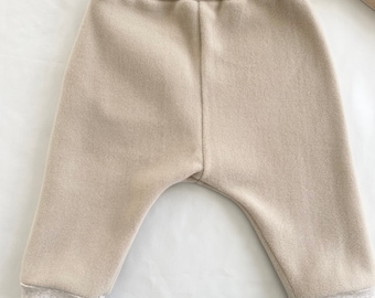 Kawa Handmade Oatmeal Beige Marl Cuff Joggers – Unisex, Cosy, Warm, Super Soft Baby/Toddler. Elasticated Waist - Easy Wear, Casual trousers