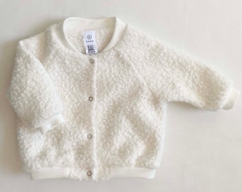 Bomber Jacket for Baby/Toddler | Kawa Handmade Bouclé White Fluffy Raglan – Unisex, Neutral, Oversized. Fully Lined, Cosy Warm, Sherpa Teddy
