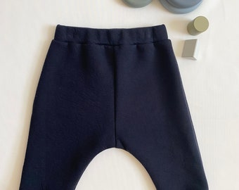 Kawa Handmade Navy Stripe Cuff Joggers for Baby/Toddler – Elasticated Waist, Super Soft Casual Fabric, Unisex. Pocket Detail, Comfortable