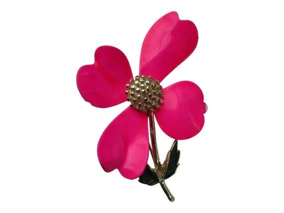 Hot Pink 60s flower pin - image 3