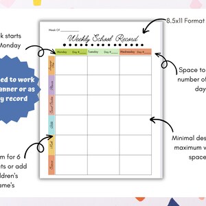 Simple Homeschool Weekly Record/planner Printable | 5pg Academic Lesson ...