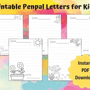 Pacote de modelo de carta por correspondência infantil para impressão | Animais, unicórnios, dinossauros, sereias, flores | Download instantâneo de PDF