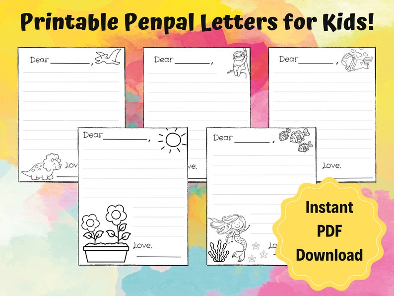 Printable Kid's Penpal Letter Template Pack | Animals, Unicorns, Dinosaurs, Mermaids, Flowers ...