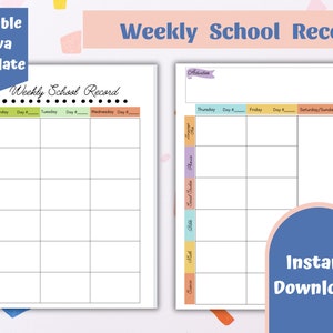 Simple Homeschool Weekly Record/Planner Printable | 5pg Academic Lesson Tracker for School| Homework, Attendance, Daily Schedule| Canva