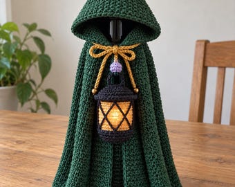 Traitors Crochet Hooded Lantern Wine Bottle Cover Pattern | Fantasy Cloak PDF (Instant Download)