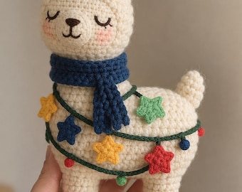 Christmas Llama Crochet Pattern PDF, Cute Amigurumi Llama, Holiday Lights Llama, Festive Crochet Animal Gift