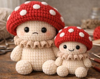 Crochet Mushroom Plush Pattern Bundle | Amigurumi Toy PDF (2 Sizes)