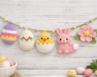 Easter Crochet Garland Pattern | Bunny, Chick, Egg Banner (PDF Download)