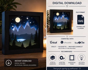 Layered Forest Shadow Box SVG | 5-Layer Night Scene Cut File (Digital Download)