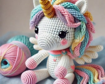 Amigurumi Unicorn Crochet Pattern – Rainbow Mane Plush Toy PDF (Digital Download)